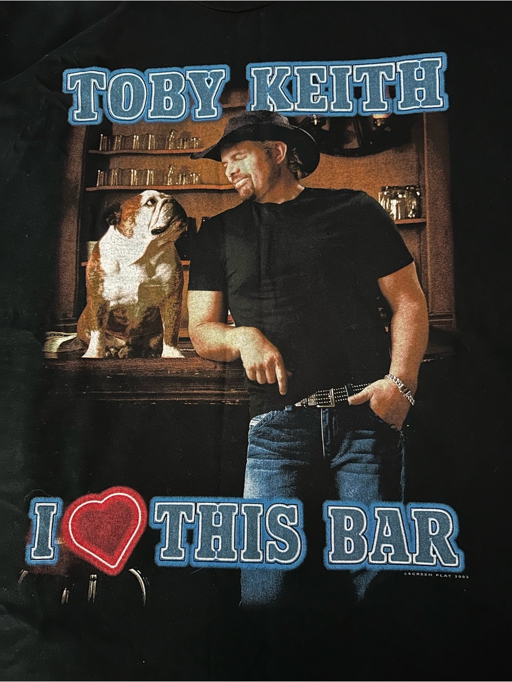 Vintage Delta Black Toby Keith Concert Graphic Tee with Blue and Red Print